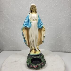 Antique Virgin Mary Serpent Votive Holder Chalkware Statue Religious Catholic